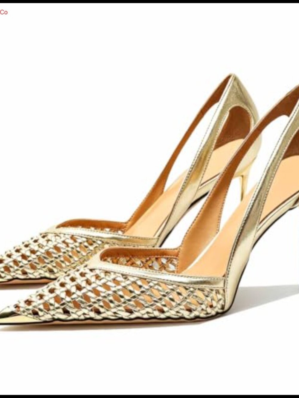 Women's PU Woven Stiletto Heels Pointed Toe D'Orsay Cutout Dress Pumps